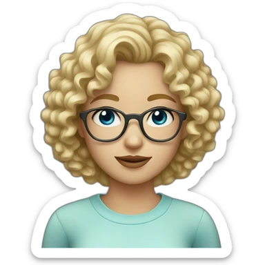 Short curly blond hair girl with blue-gray eyes and square glasses sticker