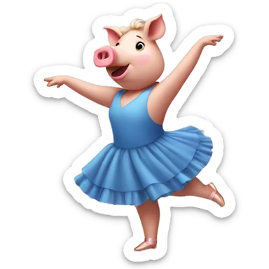 A big pig wearing a blue dress doing ballet  sticker