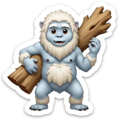 yeti, carrying a big wood sticker