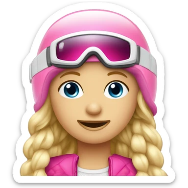 Blondes Mädchen mit geflochtenen Haaren und weißem Skihelm mit pinken Skibrille.  sticker