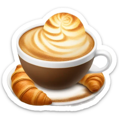 Cup of cappuccino with croissant sticker