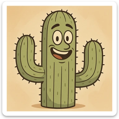 cartoon style cactus with a smiling face sticker