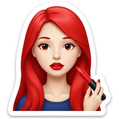 long haired woman putting liptstick sticker