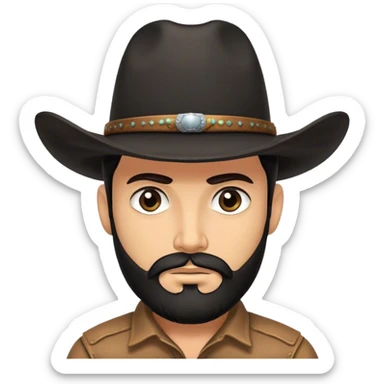 Cowboy in a black cowboy hat with dark hair, dark eyes, dark beard sticker