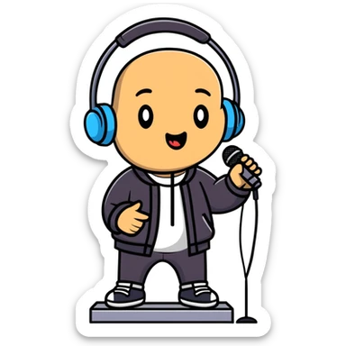 rapper singing with a microphone on a stand and wearing headphones sticker