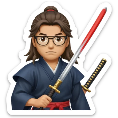 Long Haired Samurai with Glasses, Warrior with glasses cleaning katana sticker