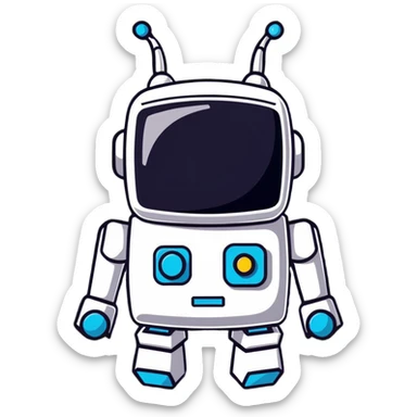 Retro-futuristic robot with a boxy head and antennas sticker
