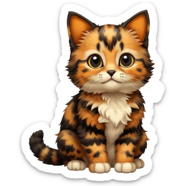 A high-resolution photo-realistic digital illustration of a tortoiseshell kitten, chest upward sticker