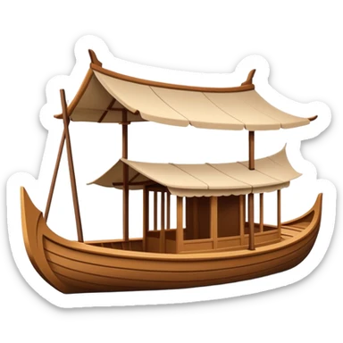 Traditional Chinese wooden boat on West Lake Hangzhou, simplified cute emoji style, wooden rowing boat with canopy, cartoon style sticker