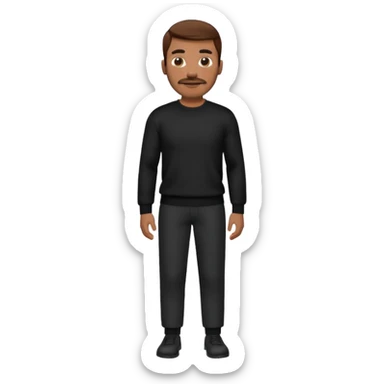 man with mustache, brown hair, 33years old, shirt, high temple Black pullover with a white shirt underneath and black fabric trousers 👕🖤👖 sticker