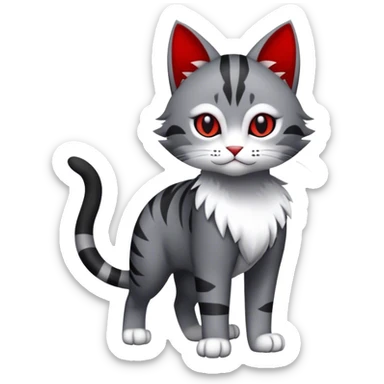 Cute cool black red white grey feline-animal-hybrid-Fakemon full body sticker