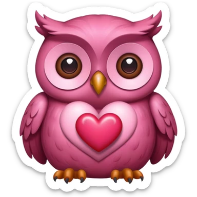 a pink owl in love with a bear, heart eyes, romantic sticker