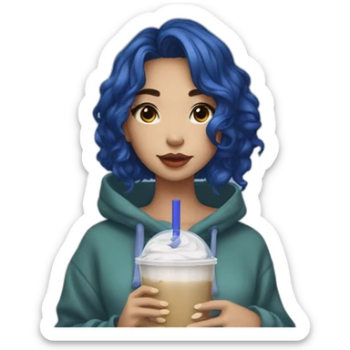 beautiful girl with midnight blue hair, hoodie, drinking boba sticker