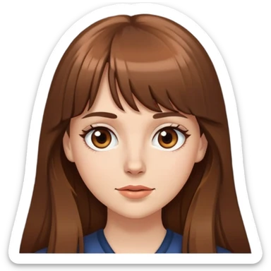 “a white girl with long brown hair, brown eyes, and bangs”  sticker