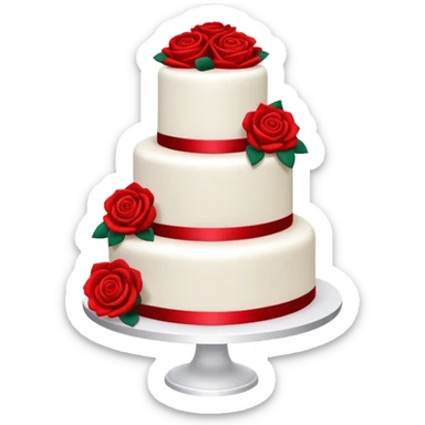 Solid red wedding cake with red roses, all elements red colored sticker