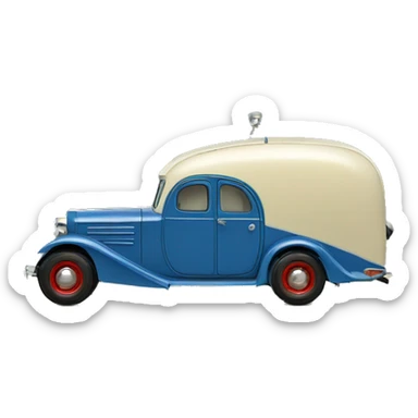 hot rod caravan,1935 with trailer, blue  sticker