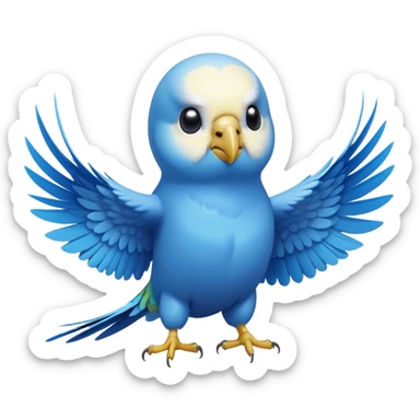 cinematic-[budgie]-realistic-full-body-perched-emoji,-wings-out-flying,-head-tilted-dramatically,-sleek-[blue]-feathers,-simplified-yet-realistic-focused-features,-highly-detailed,-glowing-with-an-almost-sarcastic-glow sticker