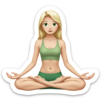 Naked woman tits out long blonde hair green eyes full body skinny legs no clothing sitting nude in yoga posture sticker