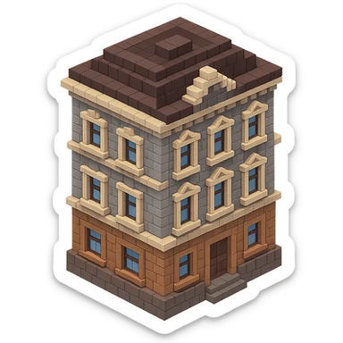 old Saint Petersburg building, classic architecture, ornate facade, gray and brown tones, isometric view sticker