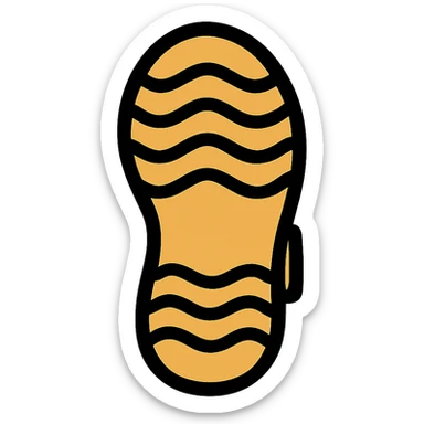 Create an emoji style sandal sole, matching the reference image, with a more cartoonish tread pattern, viewed directly from the bottom, classic emoji look. sticker
