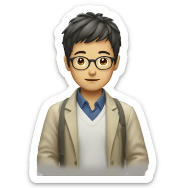 Japanese boy wearing glasses buzz haircut  sticker
