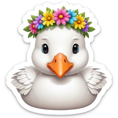 white goose with a colorful flower crown standing sticker