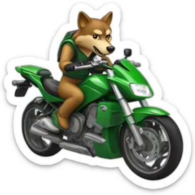 Wolf riding on green sport motorcycle sticker