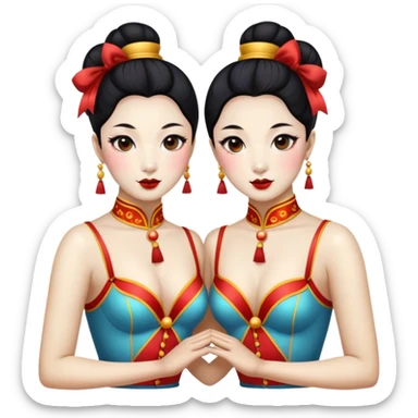 Vintage circus beautiful Asian female siamese twins  sticker