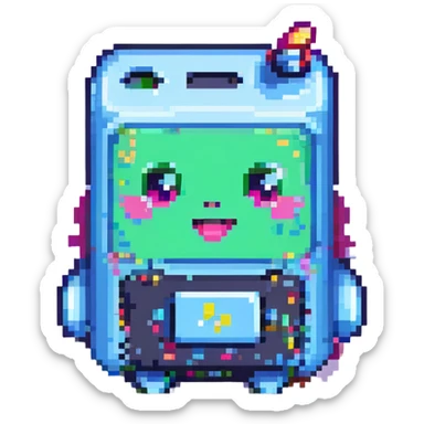 pixel art of a cute battery character with feminine features, playful expression, vibrant colors sticker