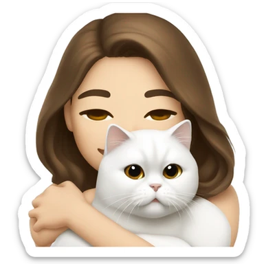 Brunette woman snuggling white Persian cat sticker