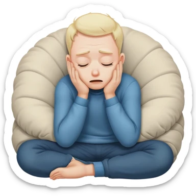 Scared man sitting curled up on himself, hidding his eyes sticker