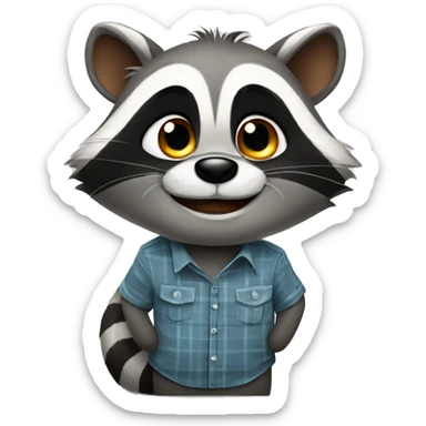 Happy Racoon in a shirt stands, stares up and thinks about difficult question sticker