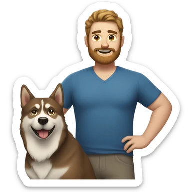 Heavy White man brown hair beard with husky dog  sticker