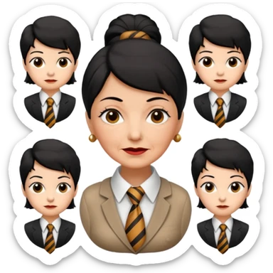 old women with Necktie. different hair styles, black hair. sticker