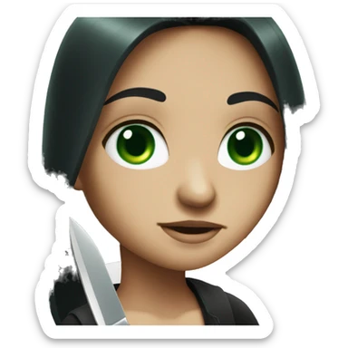 Long black hair green eyes with knife sticker