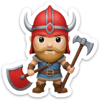 Viking avec une hache et un casque rouge et où on voit pas ses yeux peluche  sticker