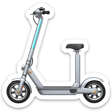 A futuristic electric scooter emoji made of silver chrome, sleek minimal frame, smooth metallic surface, subtle reflections, modern urban design, iOS emoji style, centered, clean white background sticker