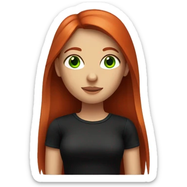 a girl in a black T-shirt with long straight red hair, freckles and green eyes sticker
