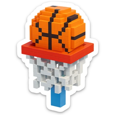 A voxel-style basketball in a net, variation 8 sticker
