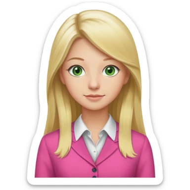 no background, long blonde hair, real estate broker, 20 years old, green eyes, cute pink corporate dress sticker