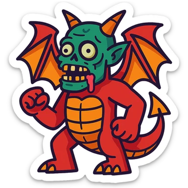 vibrant toon style human dragon with a zombie face sticker
