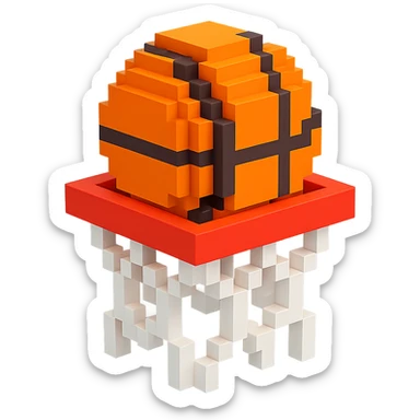 A voxel-style basketball in a net sticker