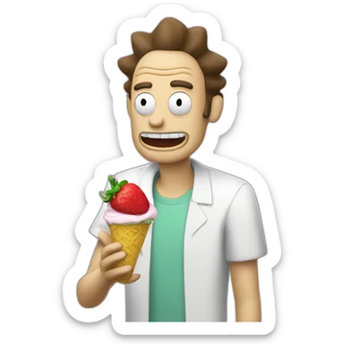 rick from rick and morty eating a strawberry lemon gelato sticker