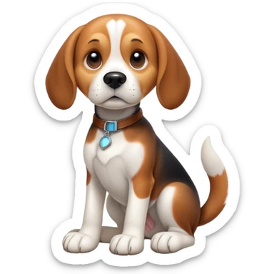 cinematic-[beagle dog]-realistic-full-body-sitting-emoji,-tail-resting-loosely-beside-its-paws,-head-tilted-dramatically,-sleek-[beagle]-fur,-simplified-yet-realistic-focused-features,-highly-detailed,-glowing-with-an-almost-sarcastic-glow sticker