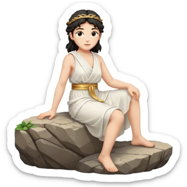 dark haired greek goddess sitting on a rock sticker