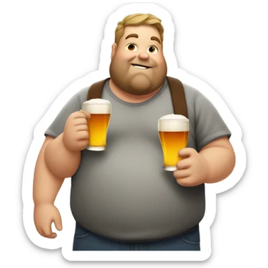Fat guy drinking a tall beer sticker