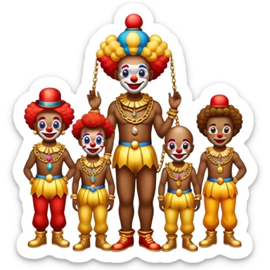 Vip zone full of playing clowns with golden chain on the neck. full height  sticker