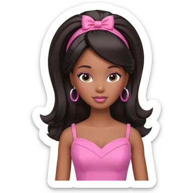 black barbie. half up half down hair, pink dress, super pretty sticker