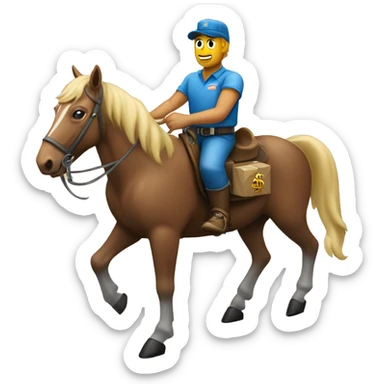 horseback mail delivery with dollar signs and noble looking delivery man sticker