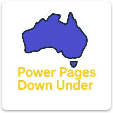 Remove the Power Pages icon. Only show the map of Australia with the text 'Power Pages Down Under' in a clean, modern font. Use #403DAD, vibrant purple, and #fff7ad as accent colors. No digital web overlay sticker